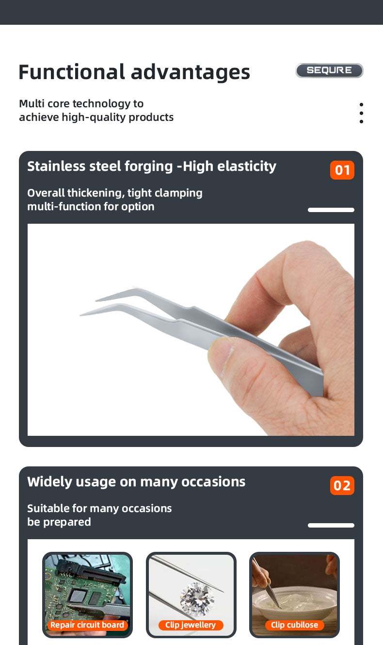 Sequre Precision Stainless Steel Tweezers Kit 27 - Sequre