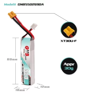 GNB GAONENG 2S 550mAh 7.4V 90C LiPo Battery Long Type - XT30 5 - Gaoneng GNB