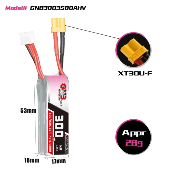 GNB GAONENG 3S 300mAh 80C LiHV Battery - XT30 - Image 2