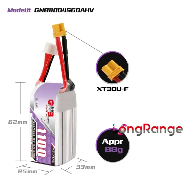 GAONENG GNB LiHV 4S 15.2V 1100mAh 60C LiPo Battery - XT30 2 - Gaoneng GNB