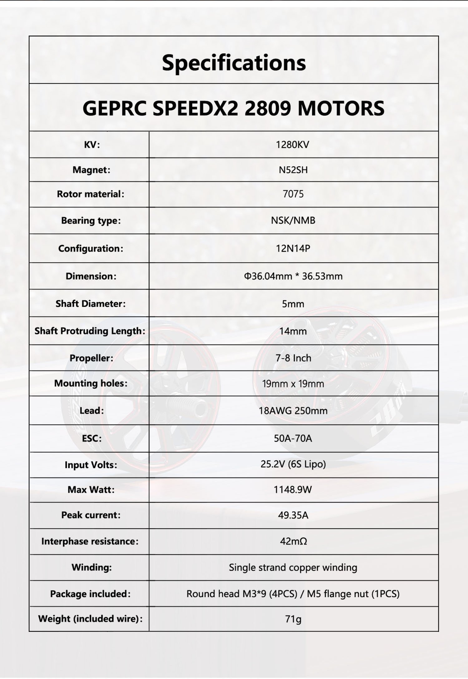 GEPRC SPEEDX2 2809 1280kv 7-8" Motor 27 - GEPRC