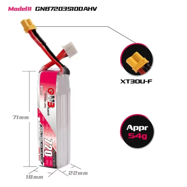 GNB GAONENG 3S 720mAh 11.4V 100C LiHV Battery - XT30 - Image 2