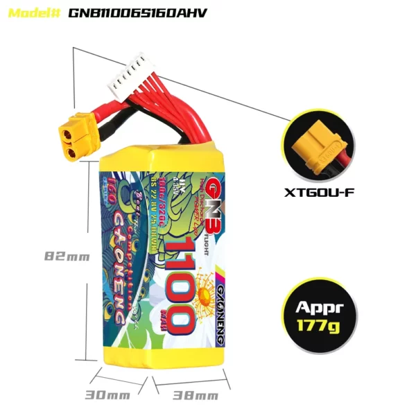 GAONENG GNB LiHV 6S 22.8V 1100mAh 160C XT60 LiPo Battery - Image 2