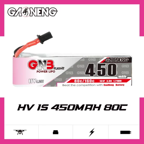 GAONENG GNB LiHV 1S 3.8V 450mAh 80C A30 LiPo Battery - Image 3