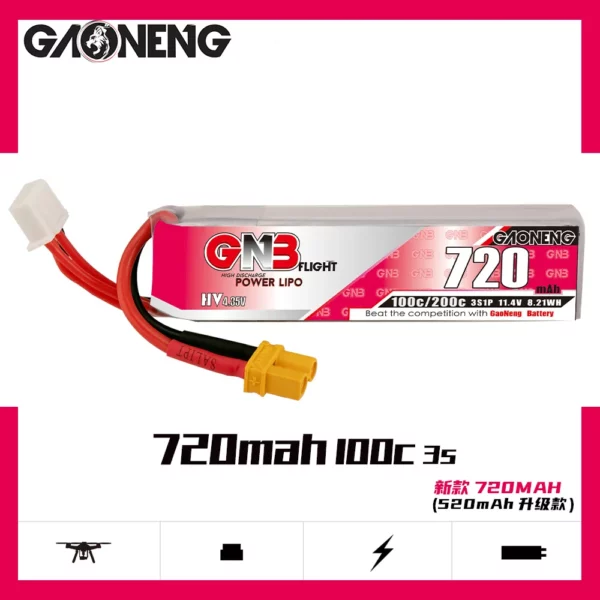 GNB GAONENG 3S 720mAh 11.4V 100C LiHV Battery - XT30