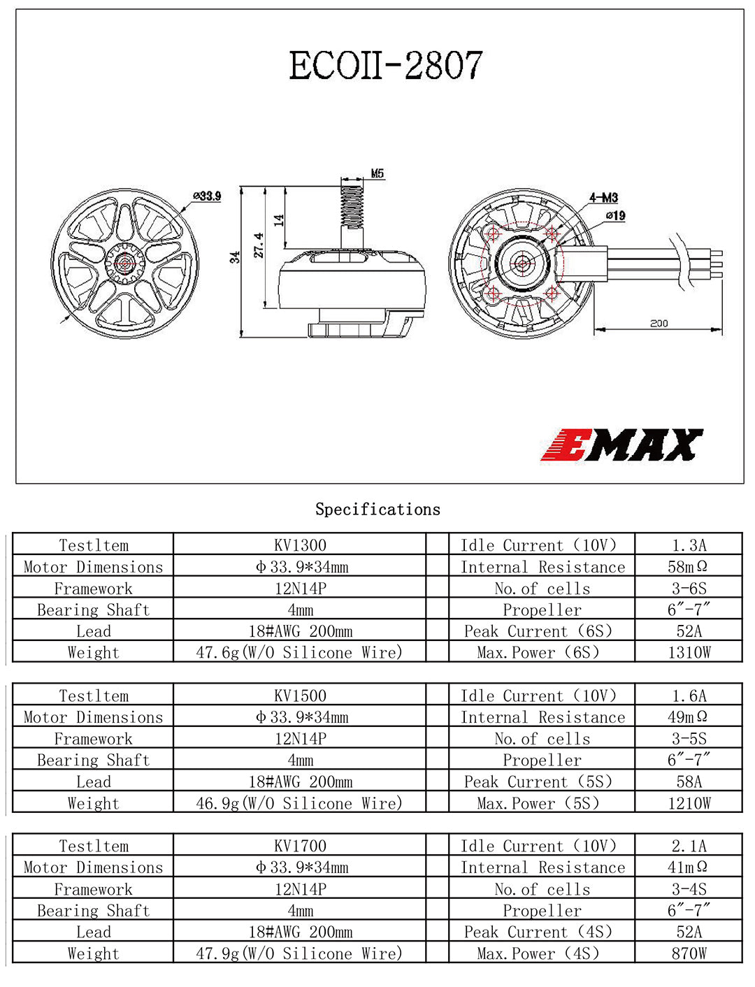 EMAX ECO II 2807 7" FPV Drone Motor - 1300KV 1700KV 1500KV 9 - Emax